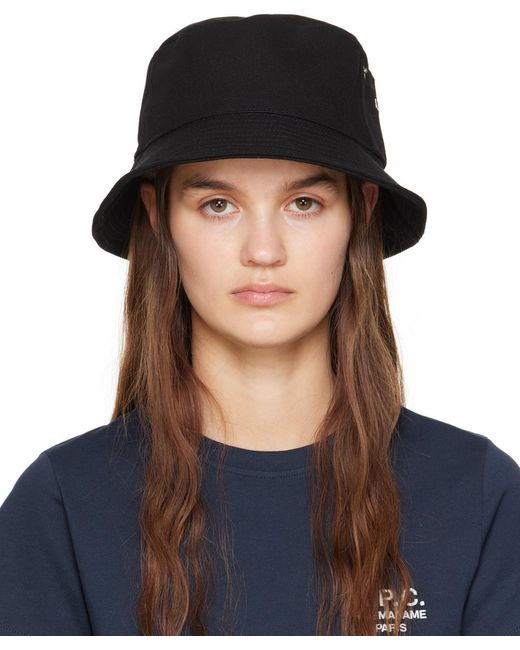 A.P.C. Black Logo-Embroidered Wide Brim Bucket Hat for men