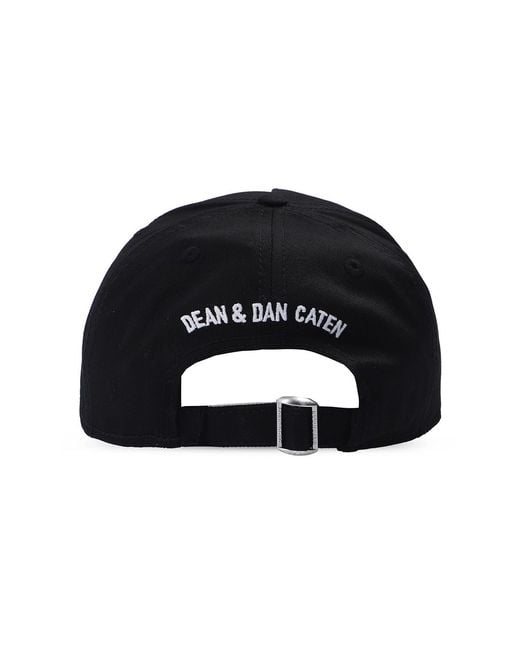 DSquared² Black Icon Logo Embroidered Distressed Baseball Cap for men