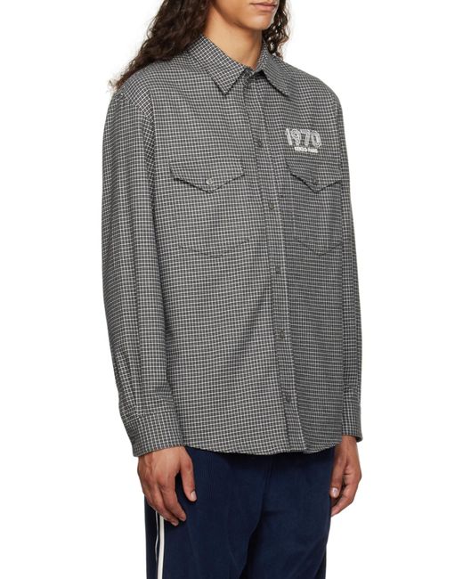 KENZO Gray Logo Detaile Plaid Shirt for men