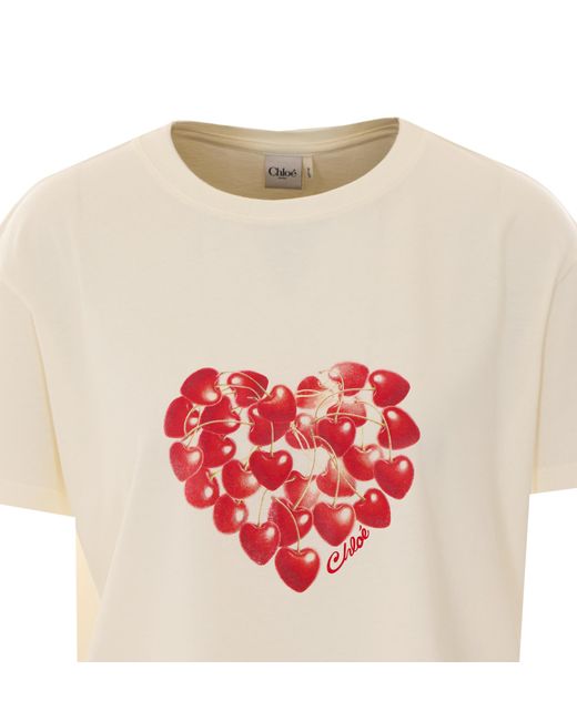 Chloé White Chloé Logo Printed Crewneck T-Shirt