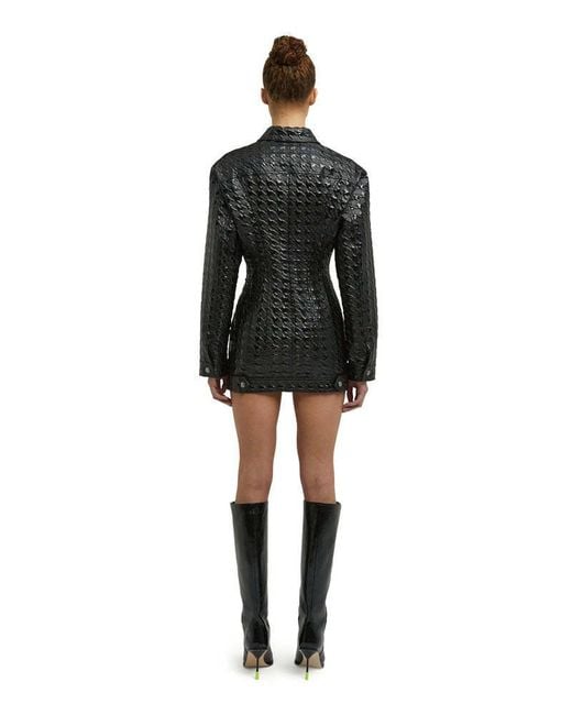 MSGM Black Embossed-Pattern Fitted Waist Shirt Jacket