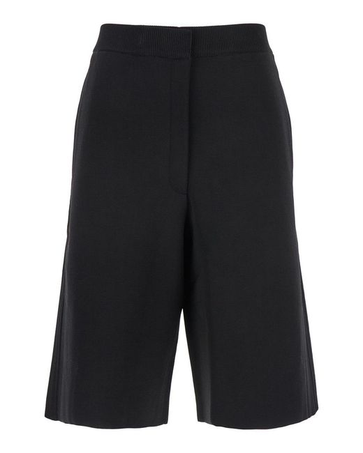 Totême Black Shorts With Ribbed Waist And Two Side Welt Pockets
