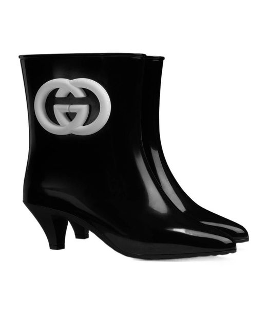 Gucci Black Interlocking G Rubber Bootie