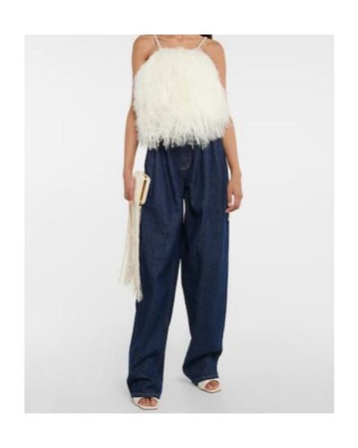 Magda Butrym White Crystal-Embellished Shearling Top