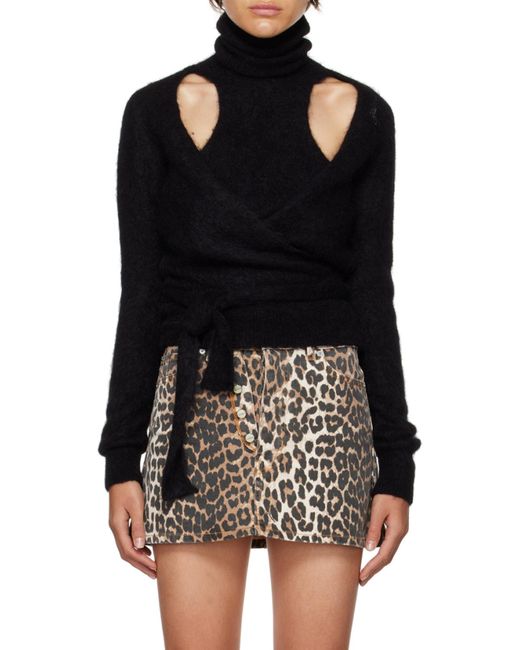 Ganni Black Brushed Wrap Blouse