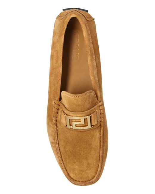 Versace Brown Logo-Engraved Loafers for men