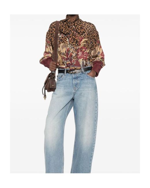 Etro Brown Leopard-Print Pussy-Bow Blouse