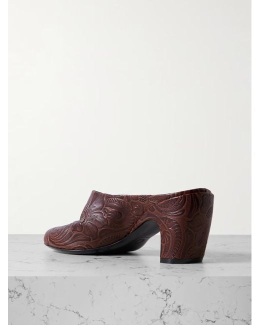 Dries Van Noten Brown Embossed Leather Mules