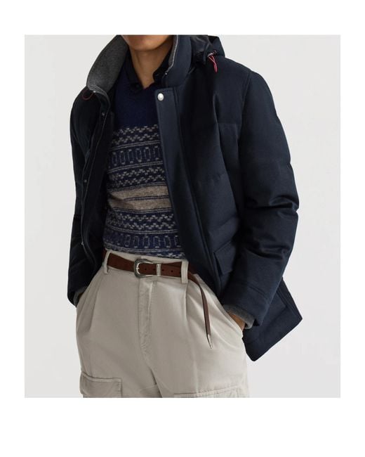 Brunello Cucinelli Blue Quilted Hooded Jacket for men