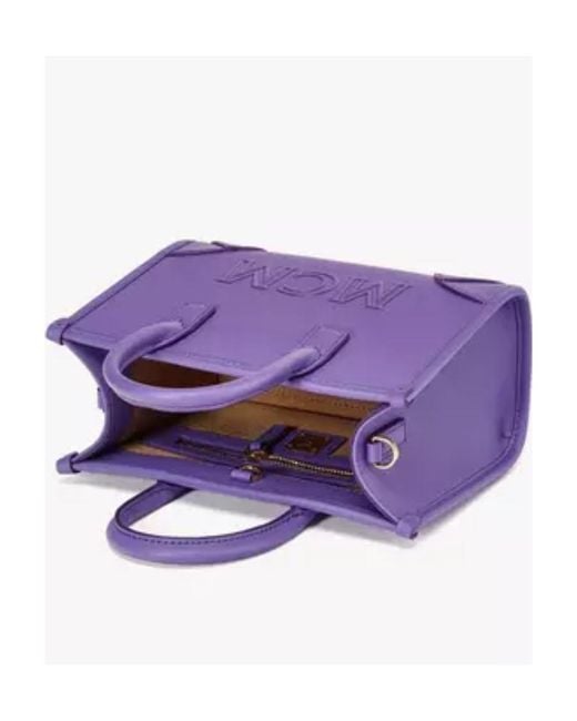 MCM Purple Logo-Embossed Leather Tote Bag