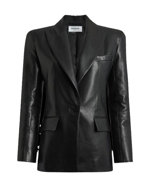 Balmain Black Structured-Shoulder Lambskin Jacket