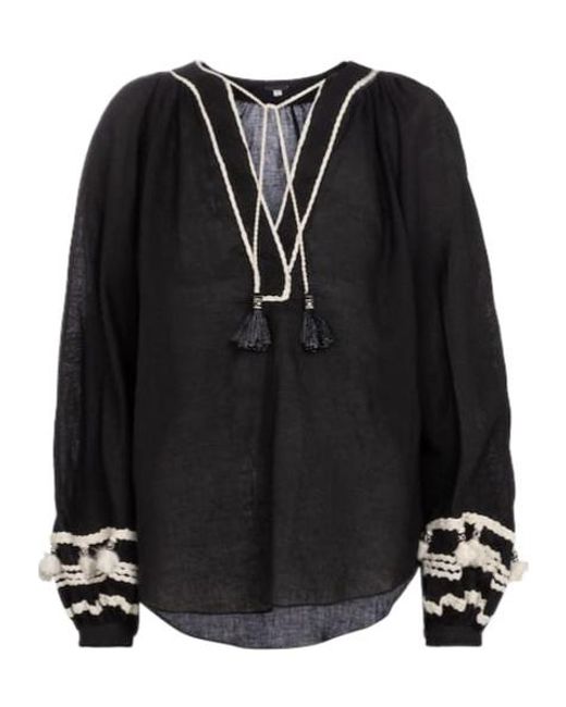 Johanna Ortiz Black Cursos Del Rio Linen And Cotton Blouse