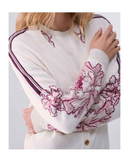 Liu Jo White V-Neck Jacquard Knit Top