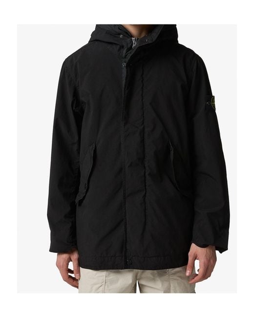 Stone Island Black Logo Patch Hooded Jacket for men