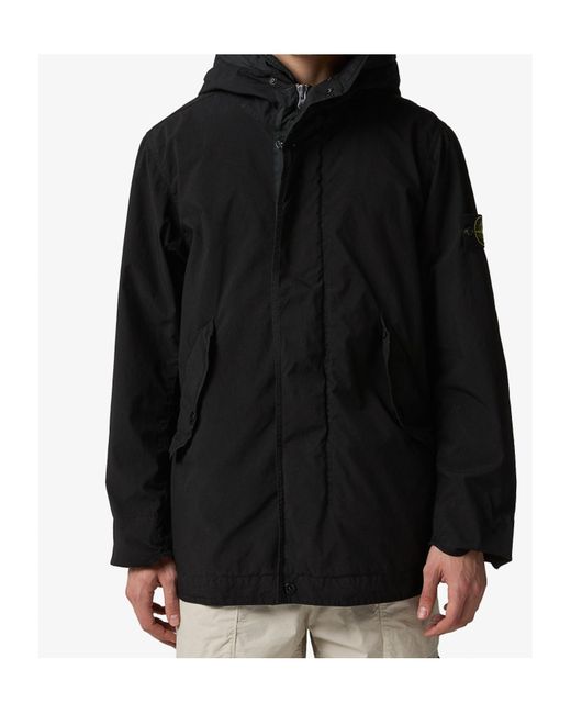 Stone Island Black Logo Patch Hooded Jacket for men