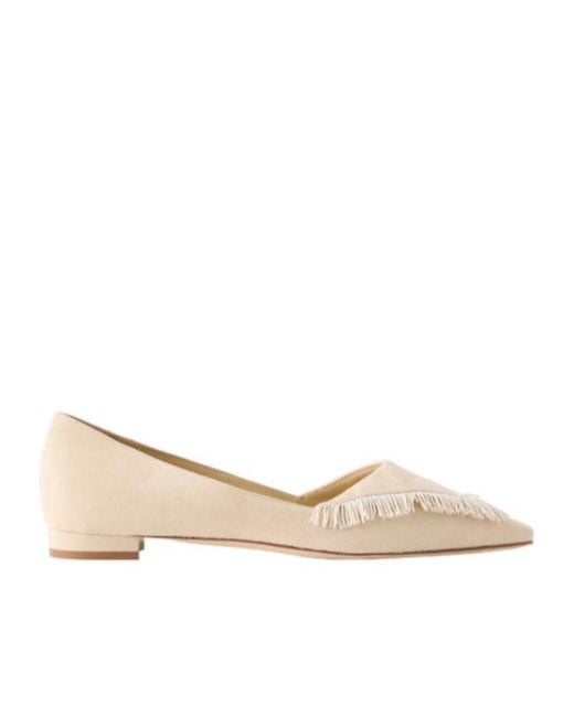 Manolo Blahnik Natural Fringed Suede Ballet Flats