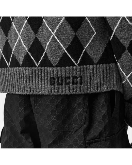 Gucci Gray Diamond Pattern Knitted Cardigan for men