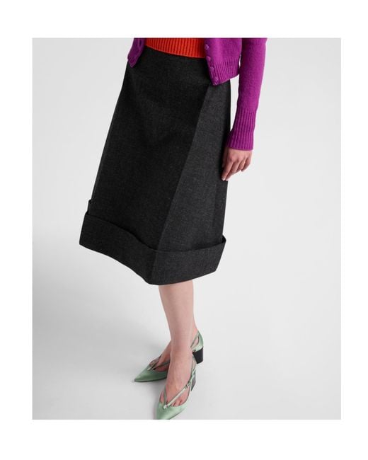 Prada Black High-Waist Turn-Up Hem Skirt