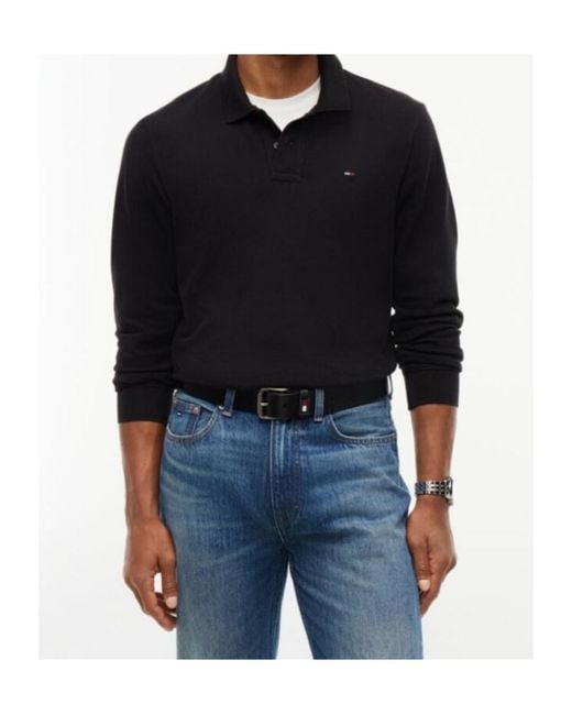 Tommy Hilfiger Black Regular Fit Long Sleeve Polo Shirt for men