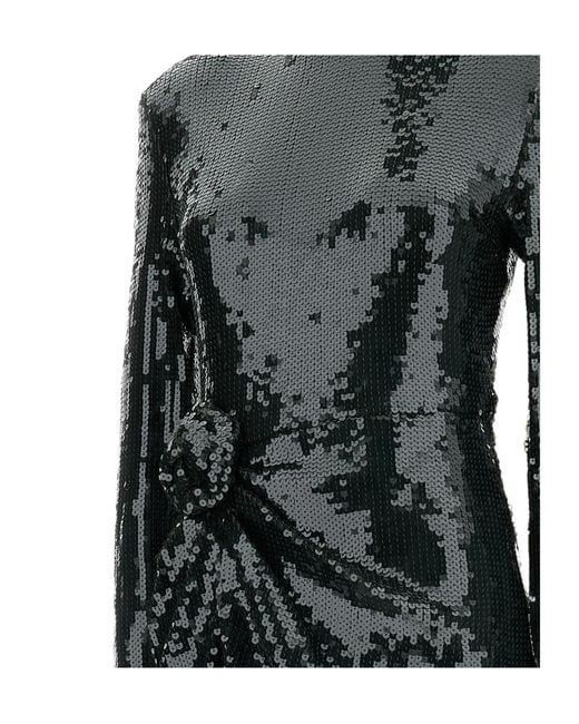 ROTATE BIRGER CHRISTENSEN Black Linet Sequined Draped Mini Dress