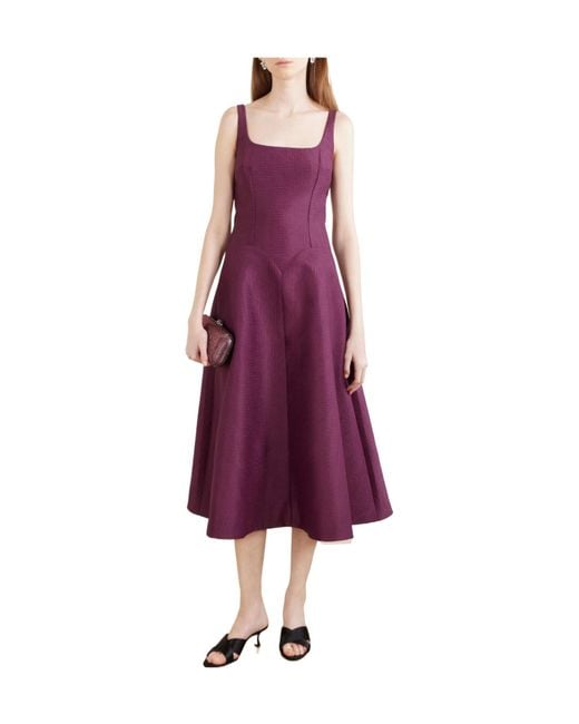 Emilia Wickstead Purple Textured-Satin Midi Dress