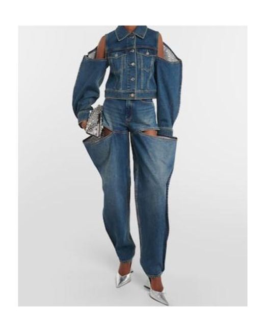 Area Blue Denim Jacket With Decorative Cutouts