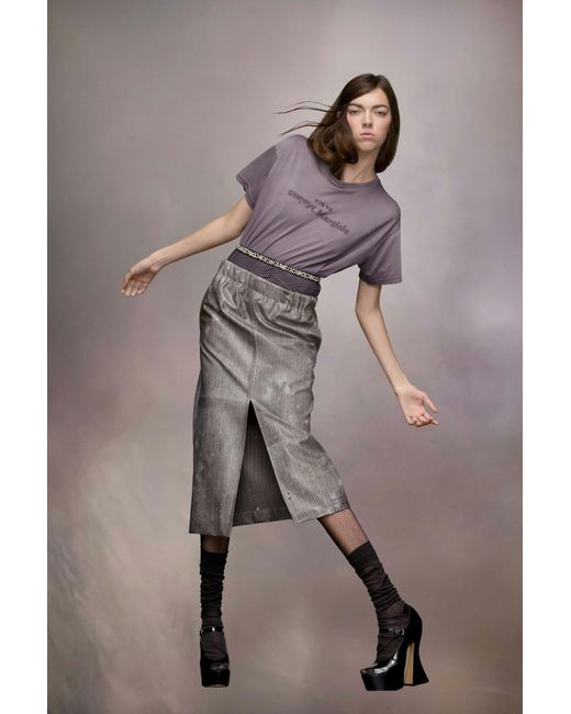 Maison Margiela Purple Reverse Logo Detailed Crewneck T-Shirt
