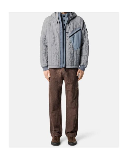 Stone Island Gray Quilted Padded Hooded Jacket With Anti-Drop for men