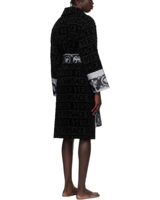 Versace Black I Love Baroque Belted Bathrobe for men