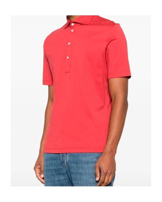 Brunello Cucinelli Red Short-Sleeved Polo Shirt for men
