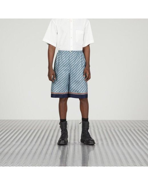 Gucci Blue Geometric Square G Printed Silk Shorts for men