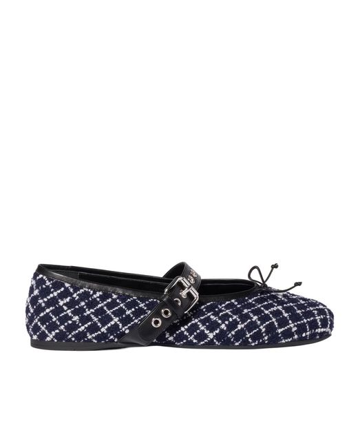 Miu Miu Blue Tweed Check Ballerinas