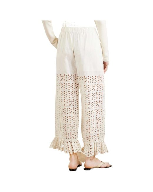 Sea White Cotton And Linen-Blend Wide-Leg Pants