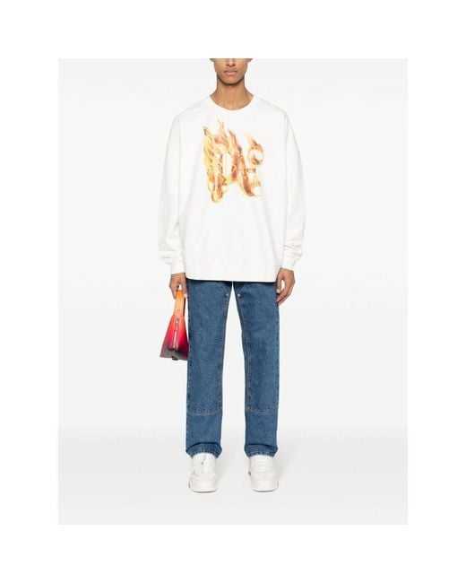 Palm Angels White Flamed Cotton Sweatshirt for men