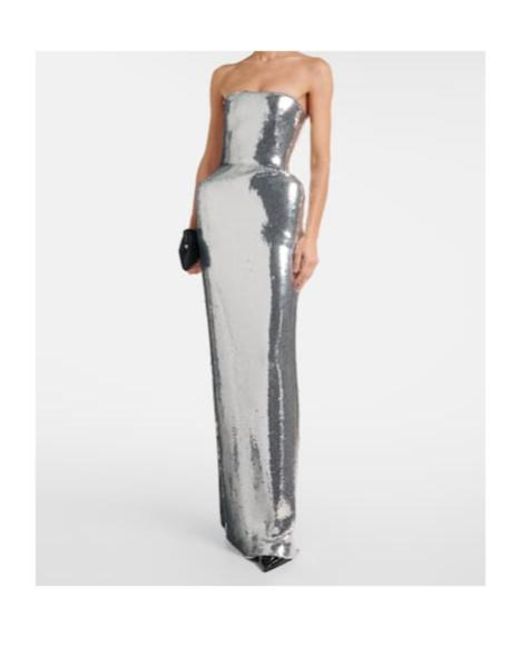 David Koma Gray Padded Sequined Bustier Gown