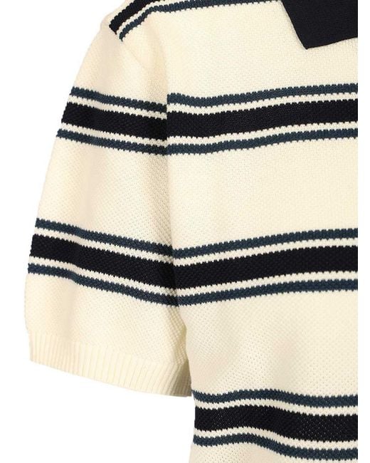 DUNST White Striped Polo Knitted Top for men