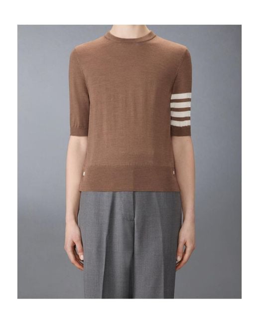 Thom Browne Brown 4 Bar Sheer Sleeved Fine-Knitted T-Shirt
