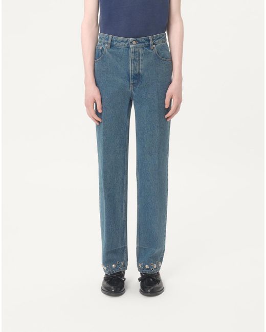 Valentino Blue Eyelet Detailed Straight-Leg Jeans for men