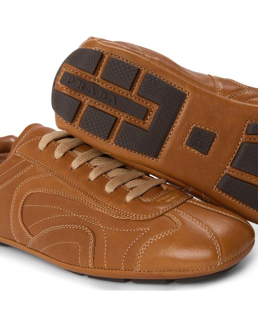 Prada Brown Leather Low-Top Trainers for men