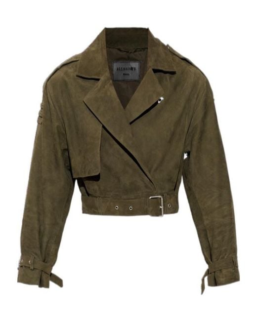 AllSaints Green Ophelia Cropped Belted Jacket