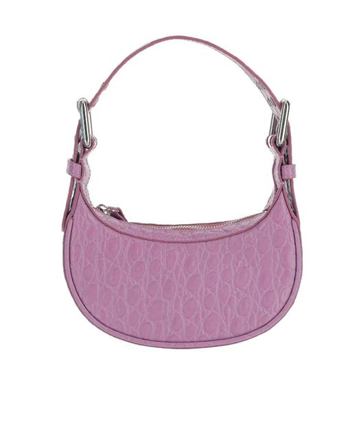 By Far Purple Embossed Zipped Mini Shoulder Bag