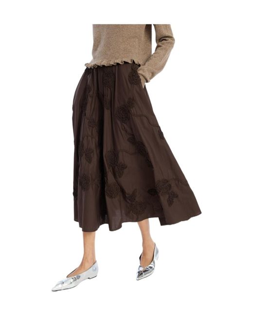 ROTATE BIRGER CHRISTENSEN Brown Flower Midi Skirt