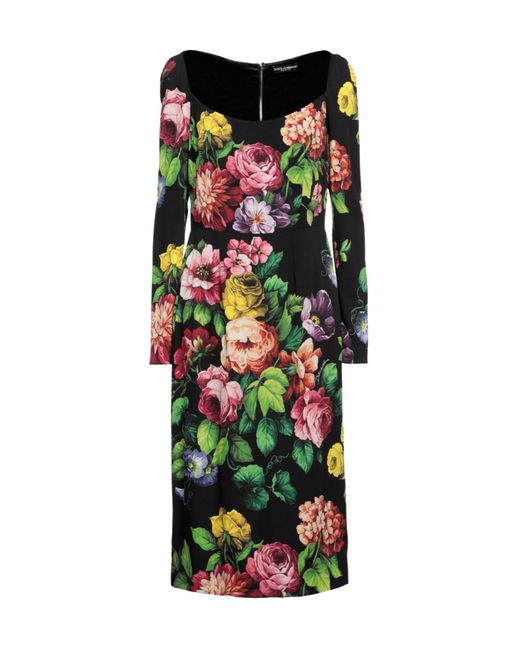 Dolce & Gabbana Black Floral Slim-Fit Dress
