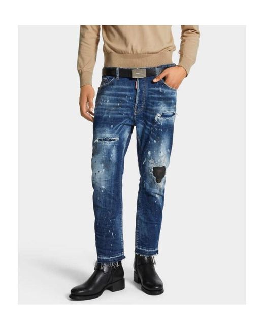 DSquared² Blue Medium Ripped Wash Bro Jeans for men