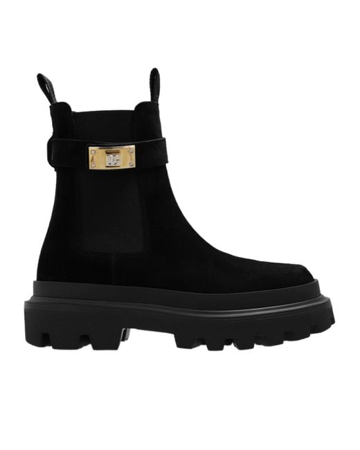 Dolce & Gabbana Black Dg Logo Plaque Ankle Boots