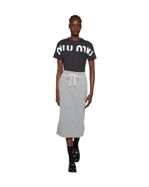 Miu Miu Black Printed Cotton T-Shirt