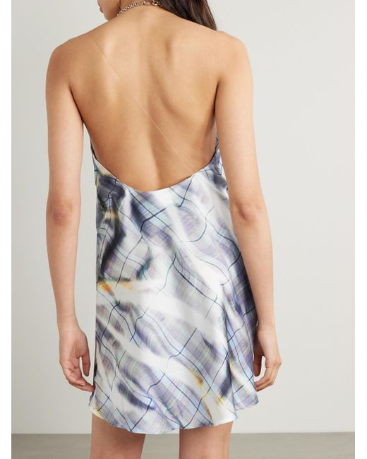 Y. Project White Open-Back Draped Checked Satin Mini Dress