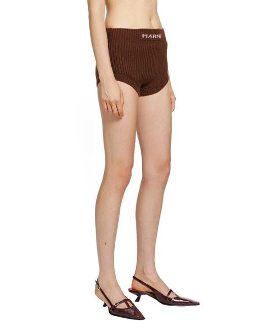 Marni Brown Logo Mini Shorts