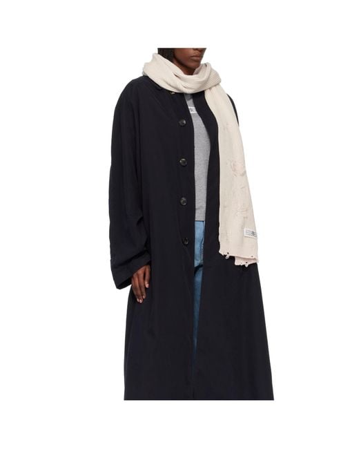 MM6 by Maison Margiela White Distressed Logo-Patch Scarf for men