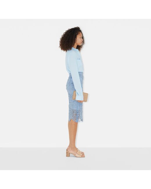 Burberry Blue High Waist Lace Embroidered Midi Skirt
